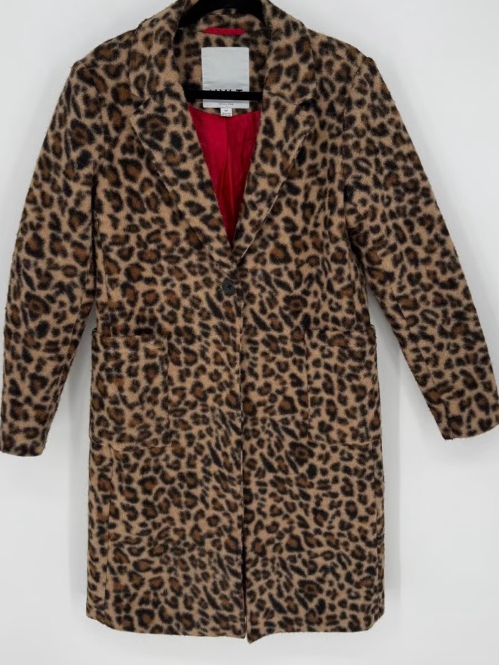 NVLT Leopard Print Long Coat with Red Lining